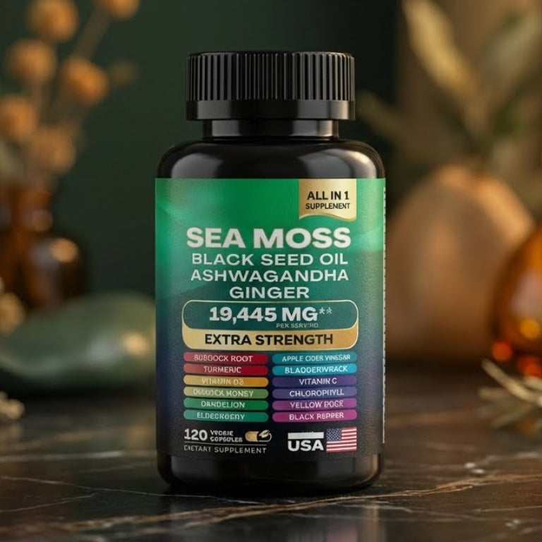 Suplemento Sea Moss + Semilla Negra + Ashwagandha – 120 Cápsulas