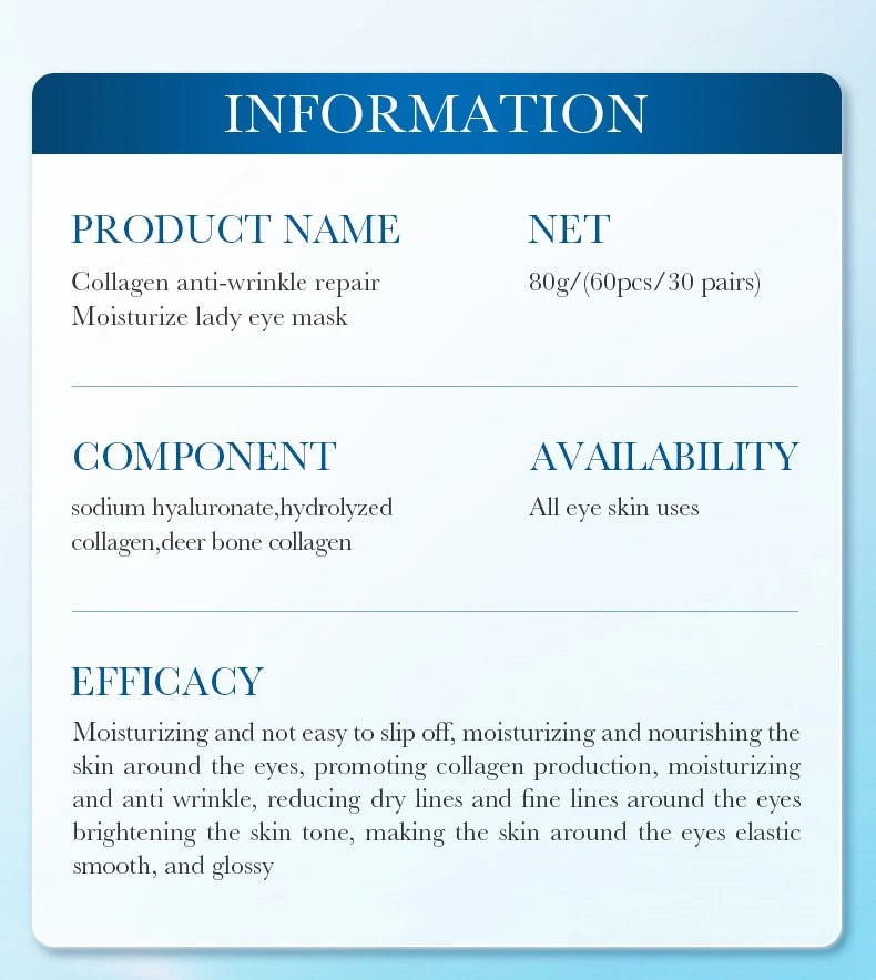 Mascarilla de Colágeno para Ojos - 60 Parches Antiojeras y Antiarrugas