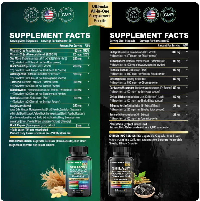 Suplemento Sea Moss + Semilla Negra + Ashwagandha – 120 Cápsulas